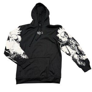 Rebel Vengeance Men's Hoodie Sweatshirt Sz XL Black Skeleton Graphic Embroidered